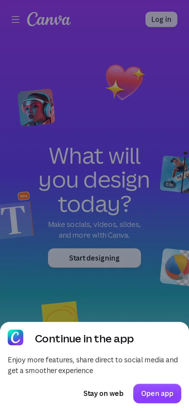The Canva homepage at 390 pixels wide