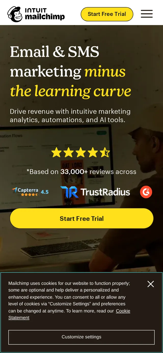 Mailchimp's marketing pricing page at 390 pixels wide